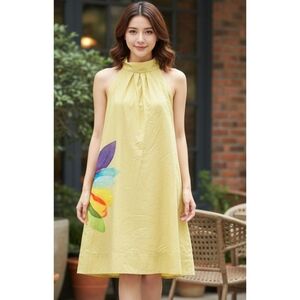 Lavand High neck Sleeveless Floral dress Yellow Size M